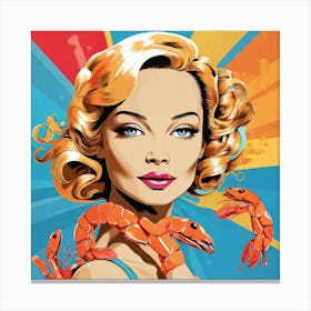 Woman Holding A Shrimp Canvas Print