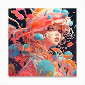 Girl With Fishes Canvas Print