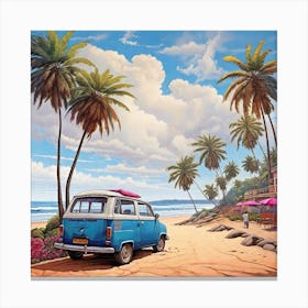 Vw Bus On The Beach Canvas Print