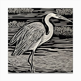 Great Blue Heron Linocut Canvas Print