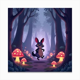 A Wallaby Bounding Through An Otherworldly Forest With Purple Trees And Glowing Mushrooms Canvas Print