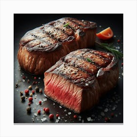 Two Steaks On A Black Background Canvas Print