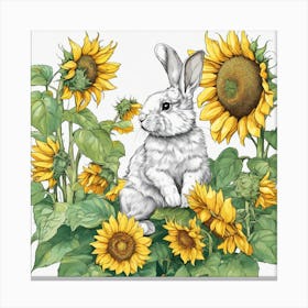 Bunny In Sunflowers Canvas Print