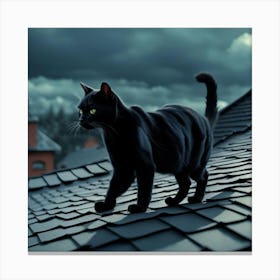 Black Cat On Roof Canvas Print
