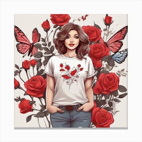 Girl With Roses And Butterflies Canvas Print