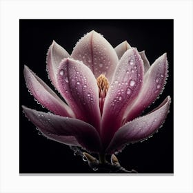 White Pink Magnolia Flower With Dew Drops 1 Canvas Print