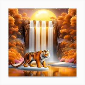 Tiger In The Waterfall Canvas Print