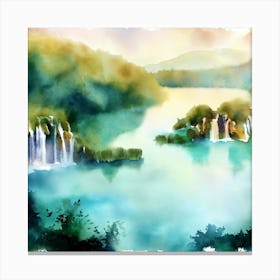 Watercolor Of Plitvice Lakes, Waterfalls Canvas Print