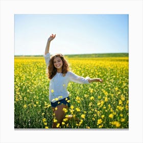 Happy Young Woman In A Field Canvas Print