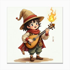 Charming Bard With A Magical Lute, Watercolor 1 Canvas Print