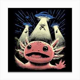 Funny Alien Kawaii UFO Axolotl Animals Canvas Print