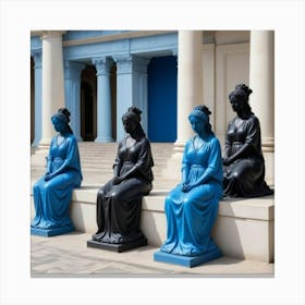 Four Women In Blue 1 Canvas Print