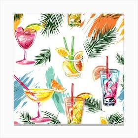 Seamless Pattern With Tropical Drinks 13 Canvas Print