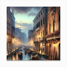 Venetian Canal At Dusk Vintage AI Canvas Print