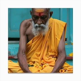 Old Man Praying In A Temple Canvas Print