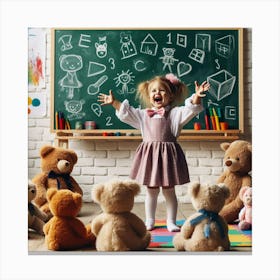 Little Girl With Teddy Bears Canvas Print