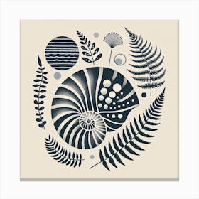 Scandinavian style, Ancient sea shell and fern 3 Canvas Print