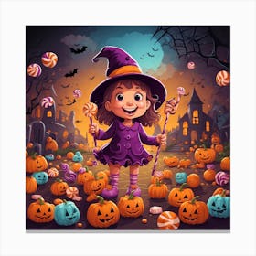 Halloween Fairy With Pumpkins Canvas Print