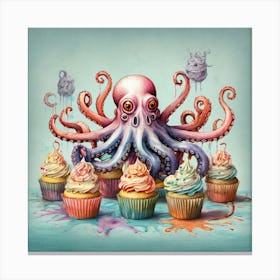 Octopus With Cupcakes Canvas Print