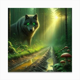 Wolfy looking for bioluminescent mushrooms 1 Canvas Print