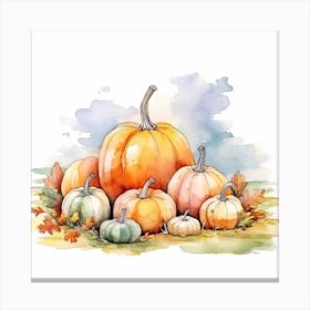 Group Of Pumpkins In Watercolour Illustration Canvas Print
