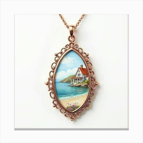 Rose Gold Pendant, Watercolor, Elegant Seaside Mansion 1 Canvas Print