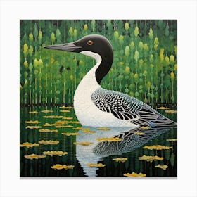 Ohara Koson Inspired Bird Painting Common Loon 4 Square Canvas Print