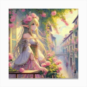 Elf Girl With Roses Canvas Print