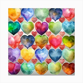 Watercolor Background Of Colorful Hearts Canvas Print