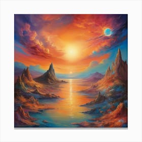 Sunset Over The Ocean Paintings Art Print Canvas Print