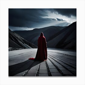 Red Cloak, Lady in Red Gown, Realistic Landscape, Far away travel destination, digital art print, home decor Canvas Print