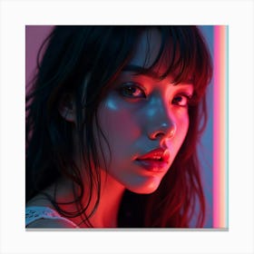 Girl With Neon Lights Canvas Print