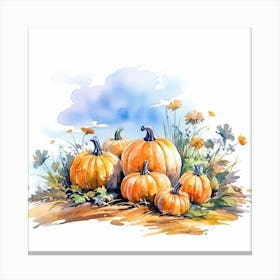 Group Of Pumpkins In Watercolour Illustration 6 Canvas Print