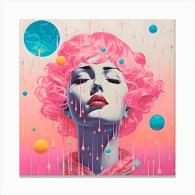 Risograph Style Surreal Illustration, Celestial Candy Colours Barbiecore Canvas Print