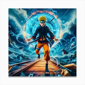 An Eye Catching Anime Style Digital Painting Featuring Naruto Unleashing Rasengan Set Against The Background Of Hidden Under The Sea And Visual Effects Like Explosions 4 Canvas Print