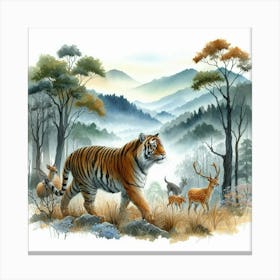 Tiger And Deer Canvas Print