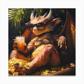 Cool Dragon Lounging on Gold Background 1 Canvas Print