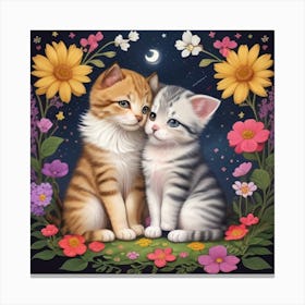 Two Kittens In Flowers Canvas Print