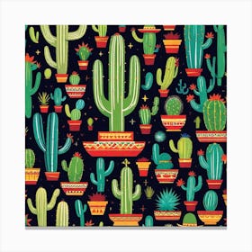 Mexican Cactus Pattern 28 Canvas Print