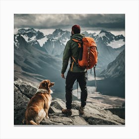 Man And Dog On A Mountain Canvas Print