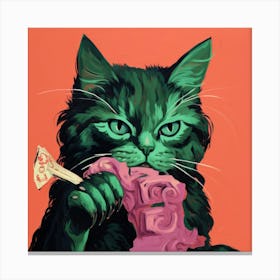 Cat Eating Pizza Canvas Print