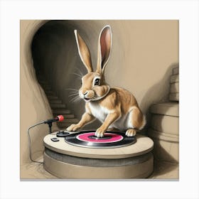 Rabbit On Turntable Canvas Print