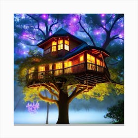 Treehouse with Lights Canvas Print
