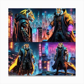 Cyberpunk Tiger In the city collage Canvas Print