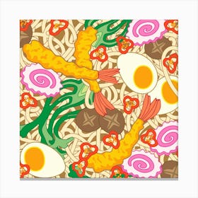 TEMPURA UDON Japanese Noodle Soup with Shrimp Tempura Egg Fish Cake Veggies Food Kitchen Canvas Print