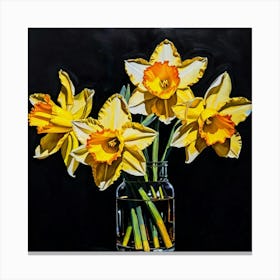 Daffodils In A Vase On A Black Backdrop Spring Still Live Canvas Print