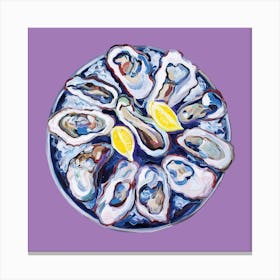 Oysters On A Plate Purple Square Canvas Print
