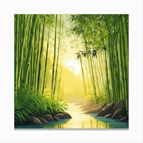 A Stream In A Bamboo Forest At Sun Rise Square Composition 350 Canvas Print