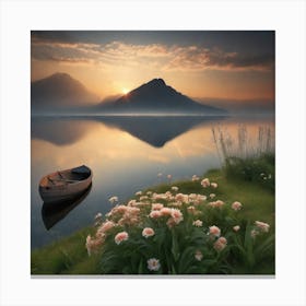 Sunrise On Lake Canvas Print