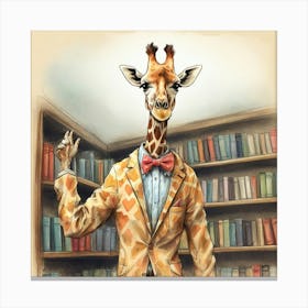 Giraffe In Library 1 Canvas Print